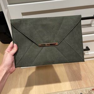 Green suede large envelope clutch